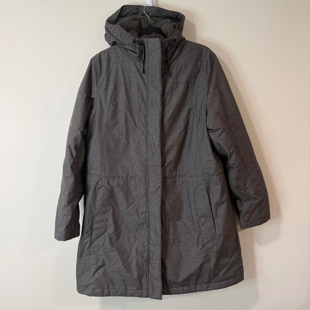 LL Bean Womens Winter Warmer Hooded Parka Large Gray Sherpa Lined Coat 271139